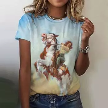 Летние винтажные ковбойские футболки с 3D-принтом для женщин, уличная одежда, повседневная мода Y2k, футболка с коротким рукавом, футболки с круглым вырезом, топы, одежда S