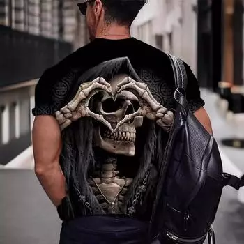 Летние винтажные мужские футболки с 3D принтом черепа, модные повседневные спортивная одежда с круглым вырезом и короткими рукавами, крутые уличные топы больших размеров S