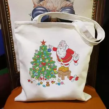 Летние винтажные новые модные женские сумки с рисунком Санта-Клауса, забавные и шикарные, корейская мода Ulzzang Harajuku, большая вместительная повседневная холщовая сумка на плечо 24*26cm