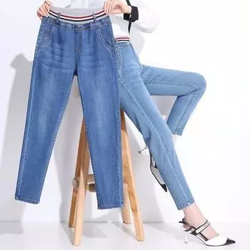 Летние винтажные уличные эластичные брюки женские с высокой талией повседневные джинсы скинни Y2k с карманами модный дизайн брюки новые S темно-синий