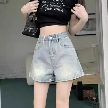 Летние винтажные женские джинсовые шорты с высокой талией, широкие шорты, джинсы, женская уличная одежда S синий