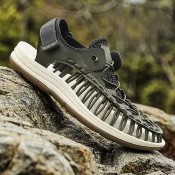 Летние вязаные мужские сандалии, дышащая повседневная обувь для мужчин, уличные пляжные сандалии, большие размеры 39-46, летняя мужская обувь 38