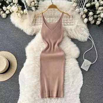 Летние вязаные тонкие подтяжки в европейском и американском стиле, женское тонкое красное платье с талией для девочек