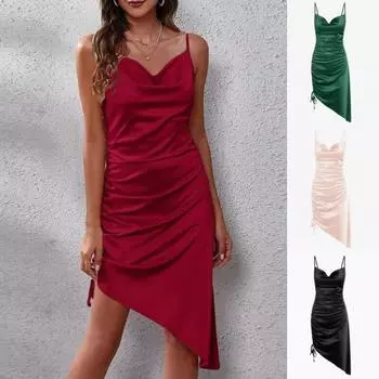 Летние выпускные платья без рукавов, элегантные и шикарные, вечерние, сексуальные шелковые платья для женщин 2023 года, недорогие повседневные однотонные атласные вечерние платья 25317 S шампанского