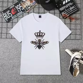 Летние вышитые хлопковые свободные футболки с круглым вырезом и коротким рукавом для мужчин M