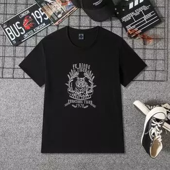 Летние вышитые свободные футболки с круглым вырезом и короткими рукавами из хлопка для мужчин M