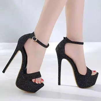 Летние высокие туфли, непромокаемые пикантные сандалии на платформе и очень высоком каблуке-шпильке, женская обувь 40 чёрный
