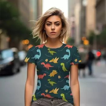Летние забавные футболки с 3D-принтом динозавра для женщин, повседневная мода, футболка с коротким рукавом, с круглым вырезом, футболки больших размеров, топы, одежда XS