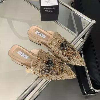 Летние замшевые заклепки со стразами, лиса, женские тапочки, женская роскошная дизайнерская обувь, удобные тапочки, сандалии, мюли 35