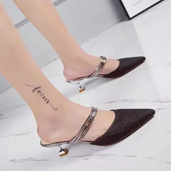 Летние заостренные блестки и женские сандалии-тапочки 35 серебряный