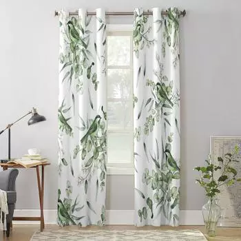 Летние зеленые листья птица акварельные оконные шторы для гостиной, спальни, современные кухонные жалюзи, шторы, шторы 135W x 60H(cm) x1