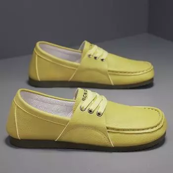 Летние желтые повседневные туфли для мужчин, модные легкие дышащие мужские кожаные мокасины на плоской подошве, нескользящие, мужские мокасины 39