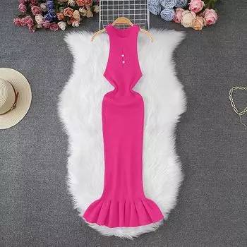 Летние женские элегантные безрукавные вязаные свитера для вечеринок, облегающие облегающие пуловеры с принтом «рыбий хвост» One Size красный