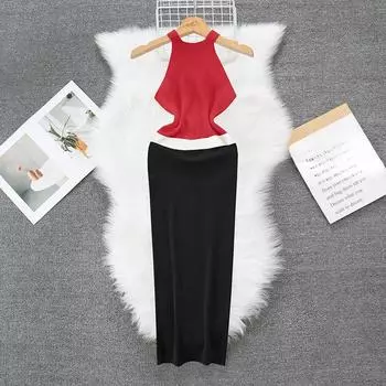 Летние женские элегантные безрукавные вязаные свитера облегающие облегающие платья-пуловеры One Size красный