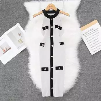 Летние женские элегантные безрукавные вязаные свитера облегающие платья-пуловеры One Size розовый