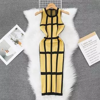 Летние женские элегантные клетчатые безрукавные вязаные свитера облегающие платья-футляры One Size красный