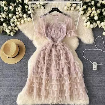 Летние женские элегантные вечерние платья с цветочной вышивкой и тортом S розовый