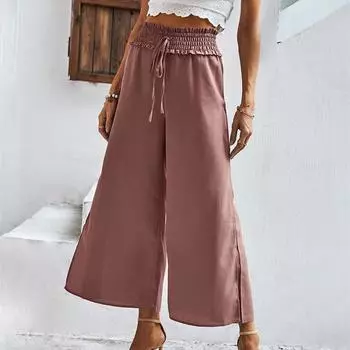 Летние женские атласные шифоновые широкие капри с высокой талией в стиле Харадзюку, мешковатые прямые брюки, женские брюки S розовый