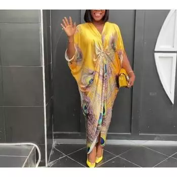 Летние женские атласные свободные платья с короткими рукавами с принтом M жёлтый