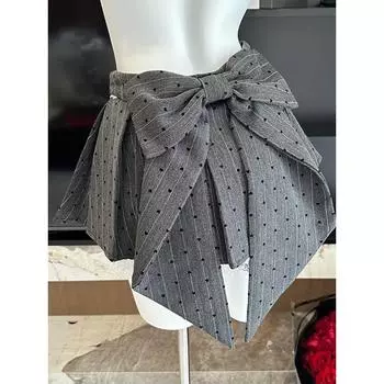 Летние женские балетки Core Kpop Мини-юбка в горошек с бантом в полоску Y2k Gyaru Кружевная лоскутная кокетка 2000-х годов Уличная одежда Корейский дизайн S серый