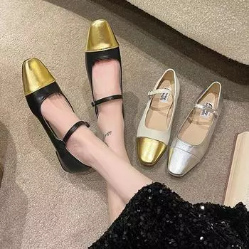 Летние женские балетки с квадратной пряжкой, удобные балетки с мягким квадратным носком, балетки на плоской подошве, женские кожаные туфли Jane, новые 39 чёрный