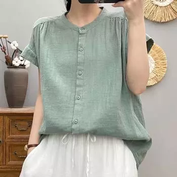 Летние женские белые рубашки, хлопчатобумажная пряжа, блузки с короткими рукавами, женские топы, мягкая женская одежда M розовый