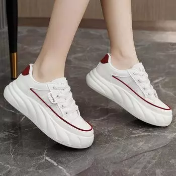 Летние женские белые туфли на платформе с дышащей сеткой для студентов, повседневная женская модная спортивная обувь на шнуровке с плоским дном 35