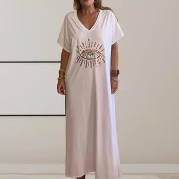 Летние женские блестящие блестки с принтом глаз свободные короткие плюс размер до щиколотки однотонный пуловер повседневный 2XL чёрный