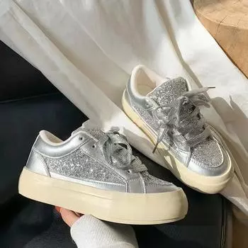 Летние женские блестящие низкие кроссовки, новые туфли на шнуровке, увеличивающие рост, на платформе для женщин, повседневная женская обувь для ходьбы 35 золотой