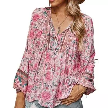 Летние женские блузки и рубашки с V-образным вырезом и принтом, повседневные свободные тонкие футболки, женские топы S зелёный