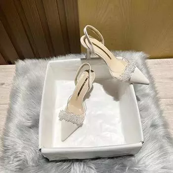 Летние женские босоножки Baotou 2024 года, новые французские прозрачные босоножки с острым носком и кристаллами на каблуке-шпильке, туфли-лодочки Zapatillas Mujer 38