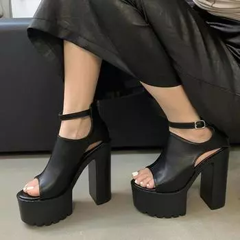 Летние женские босоножки Eilyken с открытым носком, летние туфли на платформе и высоком каблуке, модные повседневные туфли-гладиаторы с пряжкой и ремешком 37 чёрный