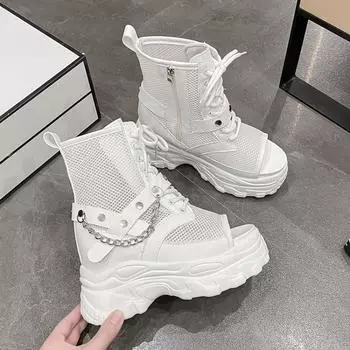 Летние женские босоножки, модная обувь, повседневная обувь на плоской подошве с открытым носком, контрастные вставки, вырезы из сетки, сандалии-маффины, спортивные босоножки на платформе 34 чёрный