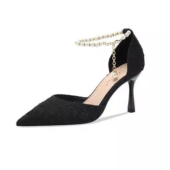 Летние женские босоножки, модные туфли-лодочки, плиссированные, с цепочкой из жемчуга, босоножки на высоком каблуке, свадебные, банкетные, модельные туфли, большие размеры 35