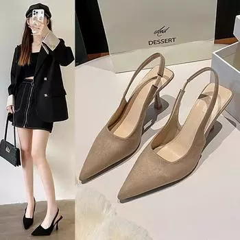 Летние женские босоножки на каблуке, красные сандалии с острым носком на пятке, зеленые, черные, фиолетовые туфли на каблуке «котенок», женские туфли на шпильке для выпускного вечера 35