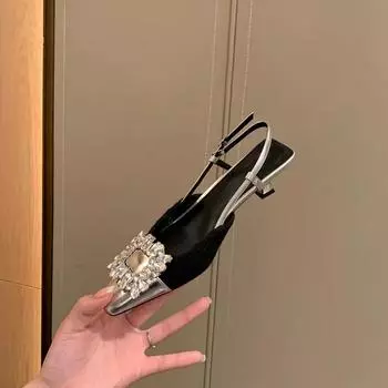 Летние женские босоножки на каблуке, модные элегантные туфли с металлическими украшениями и кристаллами, женские босоножки для вечеринок и платьев 35