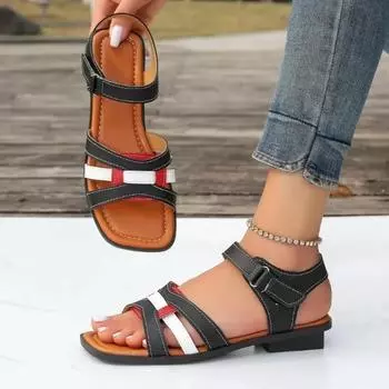 Летние женские босоножки на квадратном каблуке, новые модные повседневные сандалии с ремешком на щиколотке для женщин, женская пляжная обувь для отдыха на открытом воздухе, большие размеры 36 чёрный