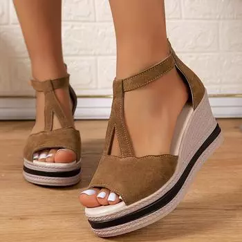 Летние женские босоножки на танкетке и высоком каблуке с открытым носком, массивные сандалии на платформе, женские гладиаторские сандалии на толстой подошве с ремешком на щиколотке Sandalias Mujer 36