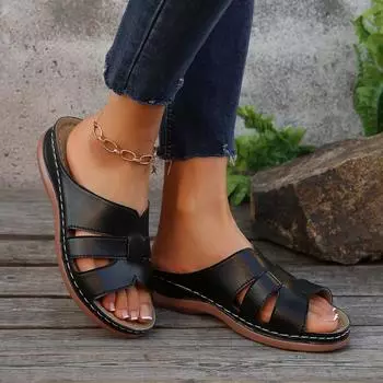 Летние женские босоножки на танкетке, ортопедические сандалии премиум-класса с открытым носком, винтажная нескользящая кожаная повседневная женская обувь на платформе в стиле ретро 36