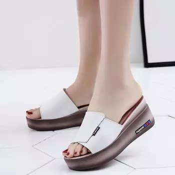 Летние женские босоножки на танкетке с открытым носком, обувь на платформе, повседневные женские уличные тапочки, пляжная обувь, модные шлепанцы, сандалии 37 белый