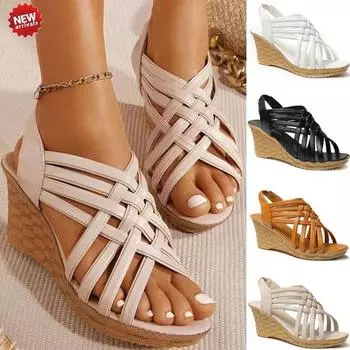Летние женские босоножки на танкетке, сандалии на толстой подошве с открытым носком, римские сандалии, повседневные женские босоножки на высоком каблуке