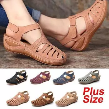 Летние женские босоножки на танкетке в стиле ретро, нескользящая обувь с дырочками на мягкой подошве, пляжная обувь, женские коричневые сандалии 34 бежевый