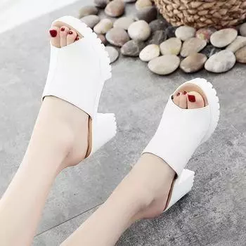 Летние женские босоножки на высоком каблуке 8–13 см, водонепроницаемая платформа на толстой подошве, тапочки большого размера 32–43, пляжные тапочки для плавания на толстом каблуке «рыбий рот» 32