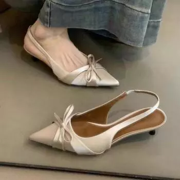 Летние женские босоножки на высоком каблуке с бабочкой и бантом, модные туфли с острым носком, элегантные туфли для дам для танцевальных вечеринок 35