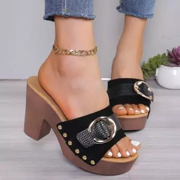 Летние женские босоножки на высоком квадратном каблуке, женские туфли на платформе, повседневные туфли с заклепками, с открытым носком, элегантные женские туфли Zapatos De Mujer 36 бежевый