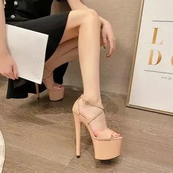 Летние женские босоножки, сексуальные туфли-лодочки, водонепроницаемая платформа, полая пряжка, лакированная кожа, босоножки на высоком каблуке, танцевальная обувь для подиума 35