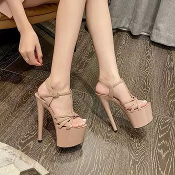 Летние женские босоножки, сексуальные, водонепроницаемые, на платформе, с Т-образным ремешком, комбинированные, из лакированной кожи, на высоком каблуке, туфли для ночного клуба 35