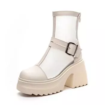 Летние женские ботинки 10 см выше женские ботильоны сетчатые дышащие женские сандалии 34 бежевый