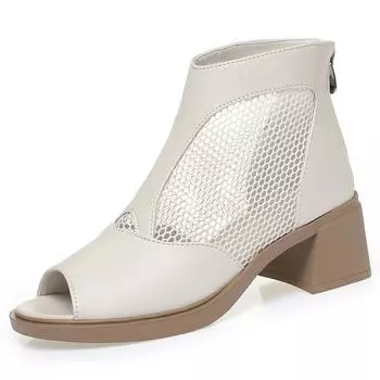 Летние женские ботинки, сетчатые дышащие женские ботильоны, большие размеры, сандалии Fish Mouth, женские 35