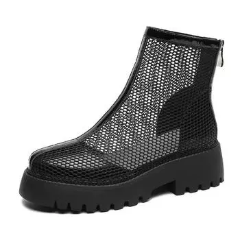 Летние женские ботинки, женские сандалии из натуральной кожи, плоская подошва, сетчатые дышащие короткие ботинки из коровьей кожи с толстой подошвой, ботильоны 35 бежевый